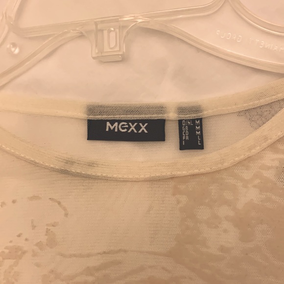 MEXX see through cream color mesh top with intricate crown and scroll design - Picture 8 of 8